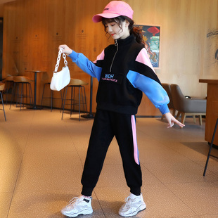 女童套装春秋2025新款网红时髦运动洋气春装中大童纯棉卫衣两件套