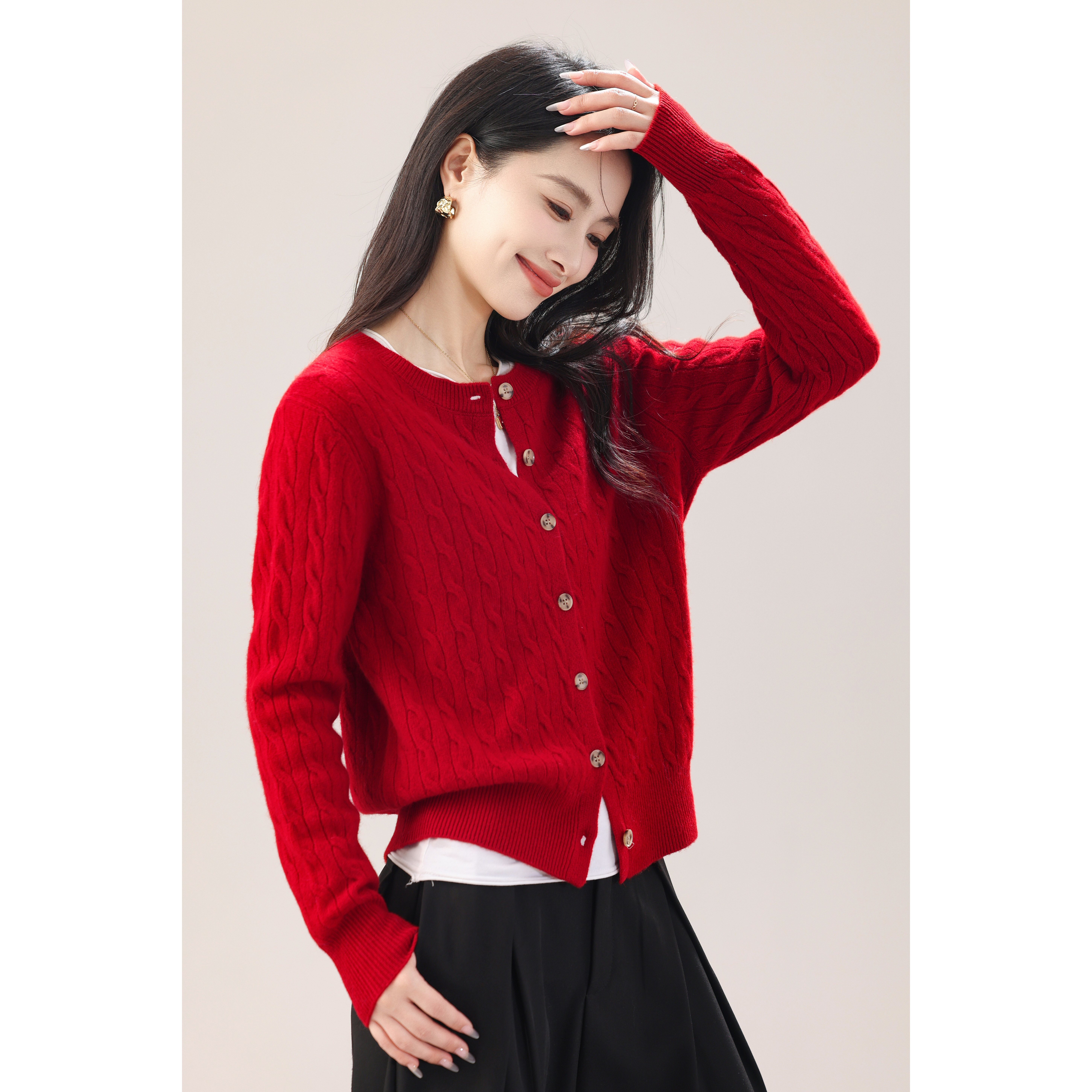 【李夫人】MusleyQueen新款全羊毛绞花开衫老钱风JC08-736 290克