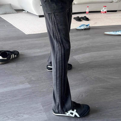 三条杠裤条纹运动卫裤直筒休闲裤