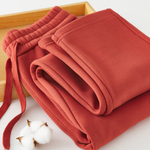 抽绳裤 显瘦红色休闲运动裤 子 470G加绒加厚女士直筒卫裤 秋冬季