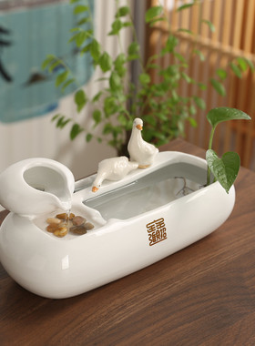 陶瓷微景观 自动循环流水器桌面家居装饰招财鱼缸喂猫宠物饮摆件