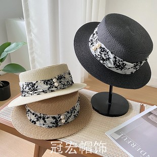 潮百搭小清新沙灘海邊度假遮陽帽 草帽女夏天英倫復古平頂禮帽韓版