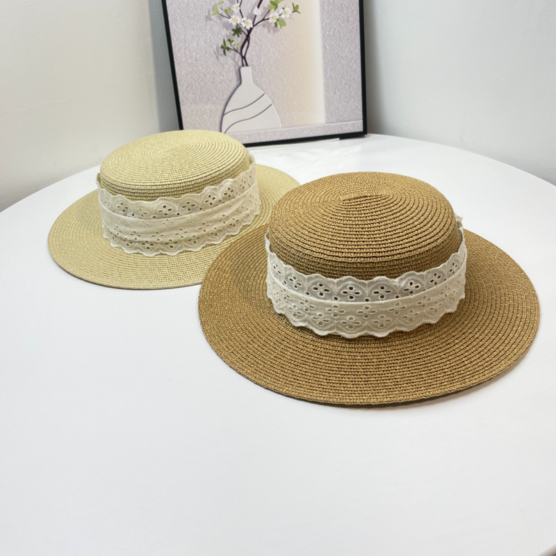 蕾丝装饰贴布平顶草帽子女夏季出游海边度假遮阳防晒宽沿太阳帽子,服饰配件/皮带/帽子/围巾,帽子,淘宝优惠券,粉丝福利购,淘宝优惠卷
