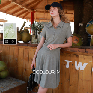 收腰A字裙休闲灰色连衣裙短裙显瘦M 翻领短袖 三彩2026春季 新款