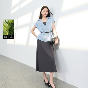 上衣吊带裙两件套A字长裙莱赛尔胖MM 2025秋新款 三彩若潮大码 女装