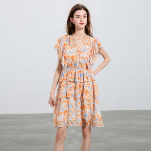 度假风连衣裙松紧腰碎花荷叶边裙女 法式 ibudu2025夏季 新款