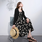 印花提花吊带裙碎花连衣裙法式 三彩2026春季 新款 A字大摆长裙M