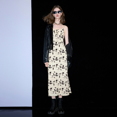 ibudu2025春季新款新中式国风水墨画印花连衣裙吊带裙女