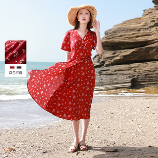 法式 三彩若潮大码 新款 2025秋季 碎花连衣裙茶歇裙收腰长裙胖MM 女装