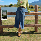 牛仔半身裙高腰开叉直筒裙长裙复古时尚 三彩2026春季 新款