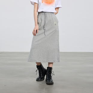 ibudu2025夏季新款松紧高腰半身裙A字裙中长裙休闲潮酷女