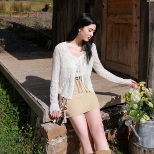 女装 绑带长袖 2026春季 蕾丝遮阳空调衫 百搭胖MM 新款 若潮大码