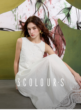 三彩2025春季新款蕾丝小白裙无袖连衣裙法式收腰长裙复古S