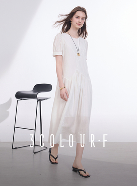 三彩独醒2025夏季新款宽松小白裙泡泡袖连衣裙A字裙长裙F