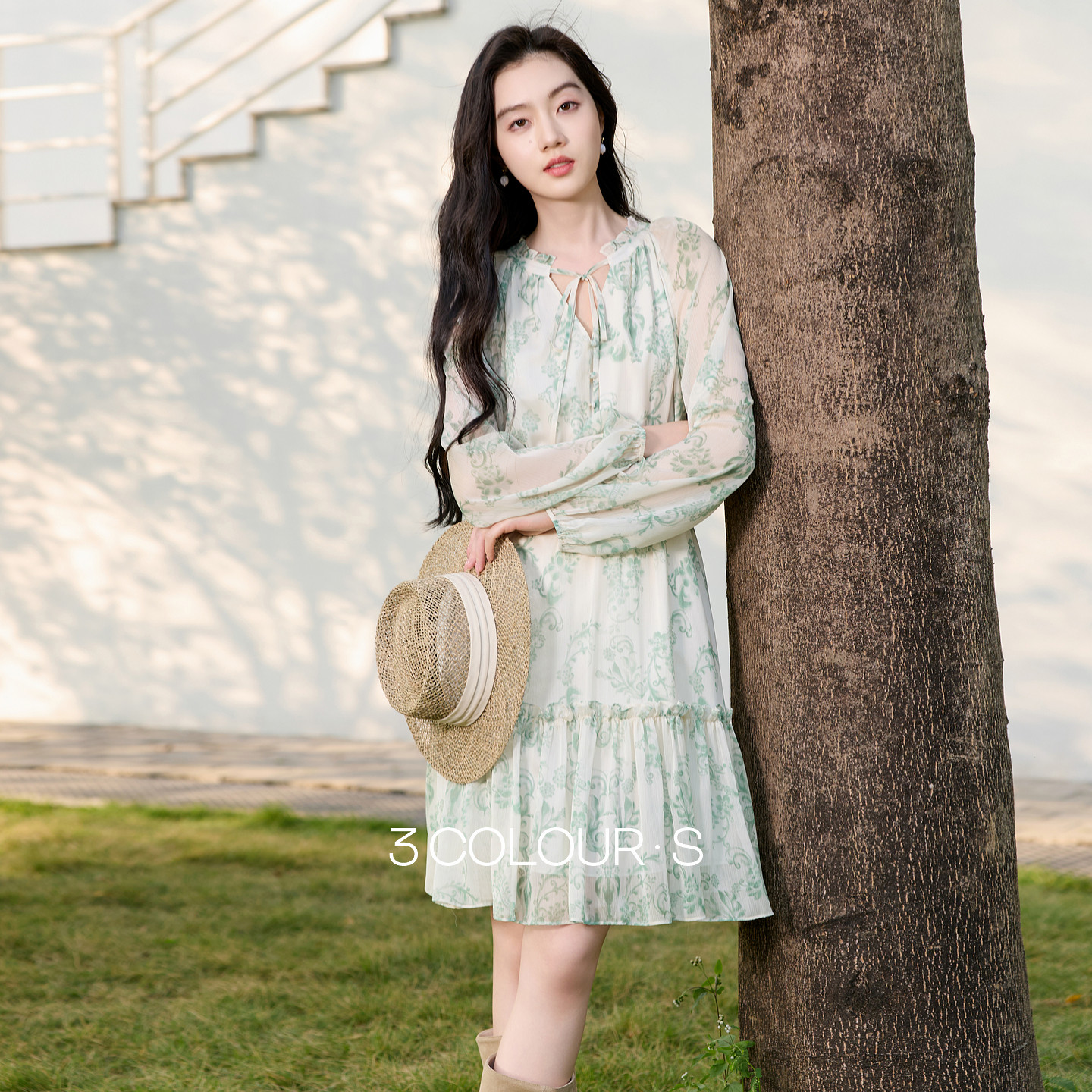 三彩2026春季新款系带V领碎花雪纺裙法式连衣裙A字裙大摆裙S,女装/女士精品,连衣裙,淘宝优惠券,粉丝福利购,淘宝优惠卷