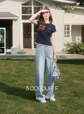 【100棉】三彩独醒2026春季新款复古烫钻牛仔裤宽松直筒裤长裤F