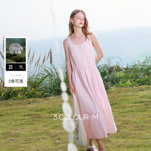 无袖 新款 三彩2026春季 连衣裙U领A字裙宽松长裙M 100棉
