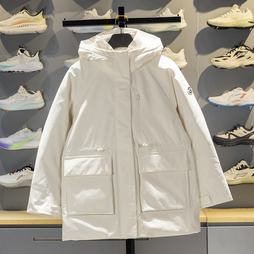 李宁保暖连帽中长款女子羽绒服