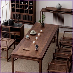 新中式榆木茶桌一体一整套实木茶台简约功夫茶几组合客厅茶室泡茶