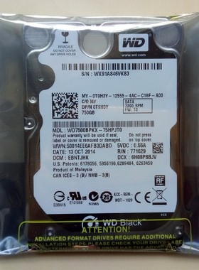 全新WD西部数据7200转750G企业级笔记本电脑硬盘黑盘WD7500BPKT