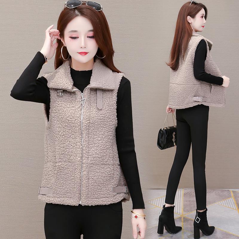 羊羔毛绒马甲女短款时尚春秋季新款韩版宽松女士马夹洋气百搭外套