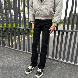 Cleanfit穿搭3.0版517微喇黑牛压皱猫须基础黑色牛仔裤百搭裤子男