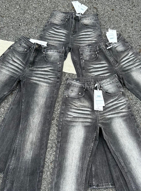 当天发cleanfit重磅水洗黑灰vintage517质感微喇弹力修身牛仔裤男