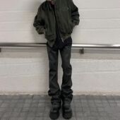 欧美FOG手工刷蜡水洗做旧黑胶修身 直筒微喇叭复古弹力牛仔裤 子男