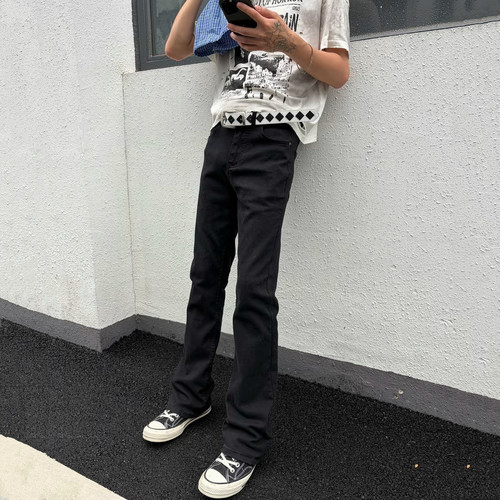 爆款水洗黑牛高街微喇牛仔裤男