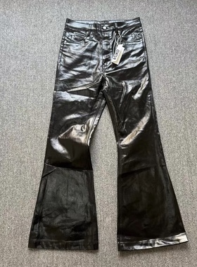 美式RO风格涂层亮面漆皮小众暗黑牛仔裤拖地休闲喇叭潮牌长裤子男
