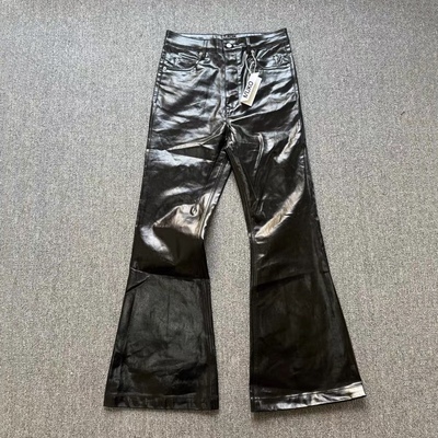 涂层亮面漆皮小众暗黑牛仔裤拖地