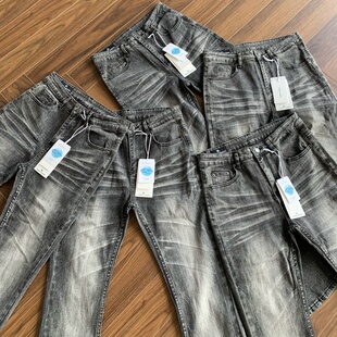 美式复古3.0黑灰高弹小众高街牛仔裤微喇Cleanfit修身显瘦长裤男