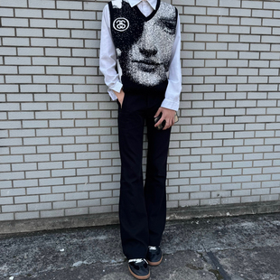 美式517通勤百搭休闲黑色西裤垂坠感直筒微喇拖地cleanfit长裤男