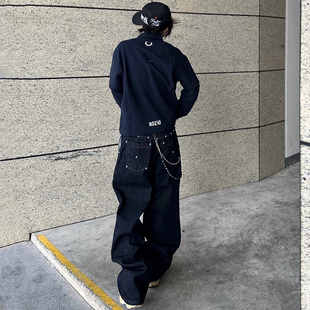 A字直筒阔腿裤 男女款 子潮 baggy复古丹宁原色绿松石弯刀牛仔裤 美式