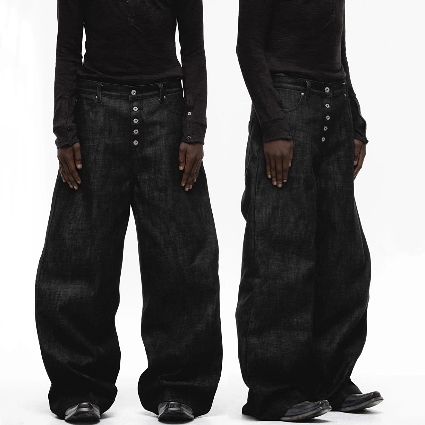 宽松阔腿拖地裤黑色原牛牛仔裤男