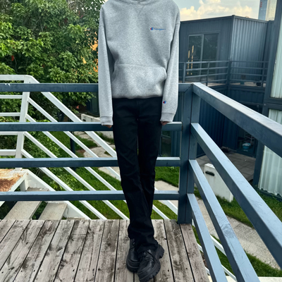 窄版修身黑白牛微喇牛仔裤显瘦男