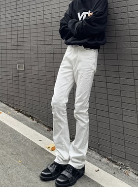 Cleanfit自主vintage517白色牛仔裤弹力微喇修身显瘦水洗长裤子男