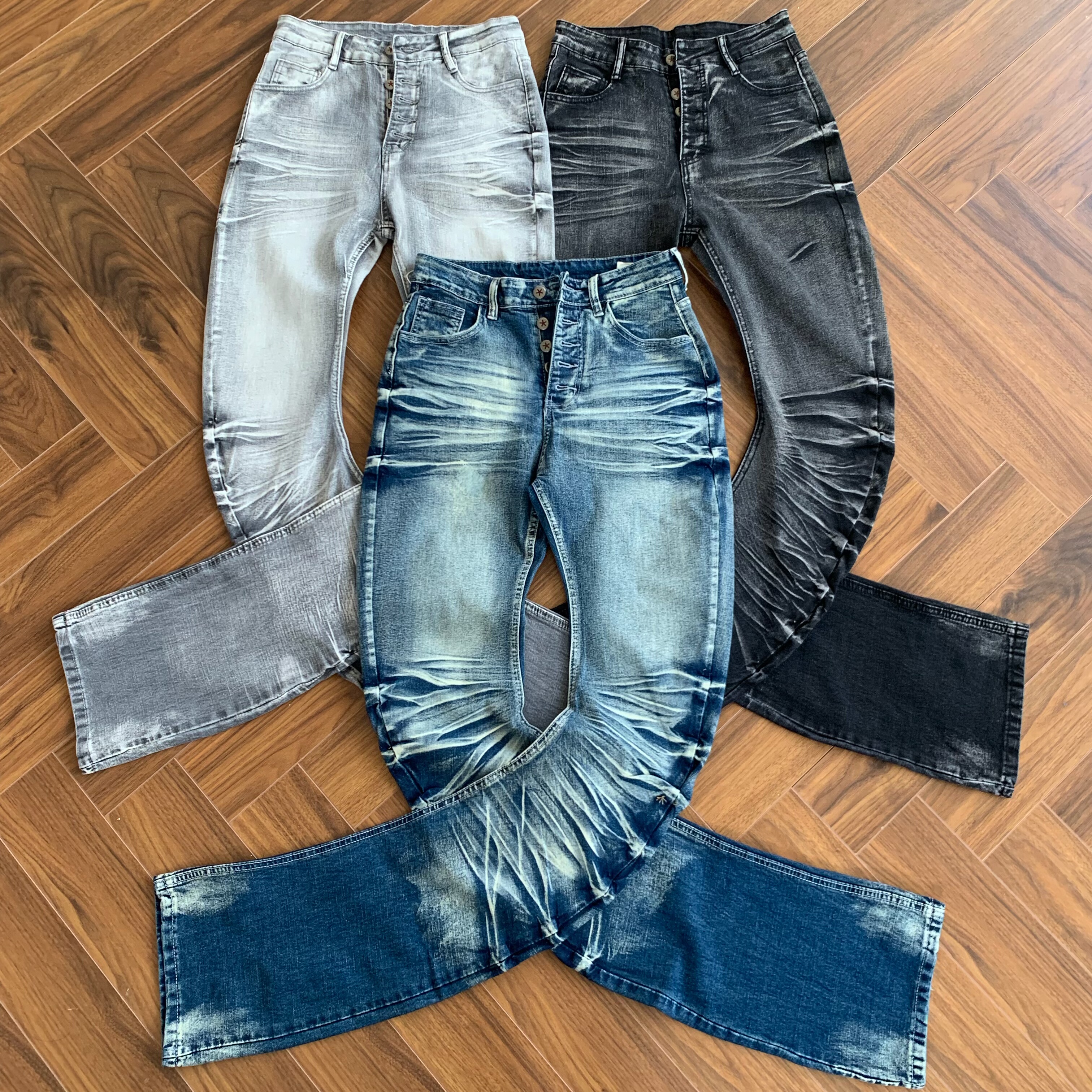 CIeanfit美式爆裂纹水洗雾霾灰立体猫须高弹弯刀牛仔裤微喇男女款,男装,牛仔裤,淘宝优惠券,粉丝福利购,淘宝优惠卷