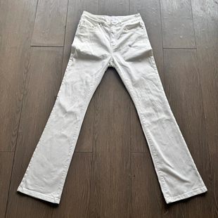 美式vibe风高弹褶皱白牛微喇修身版型牛仔裤用料细节拉满长裤子男