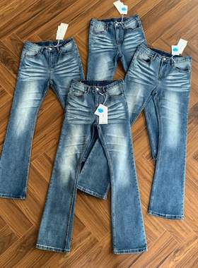 Cleanfit517蓝牛3.0手工立体猫须牛仔裤水洗微喇修身显瘦长裤子男