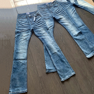 弹力长裤 cleanfit水洗压皱立体猫须蓝牛微喇修身 美式 子男 现货