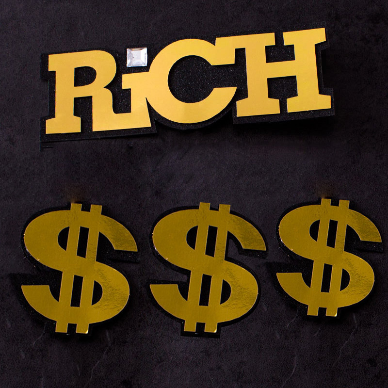 美元美金符号$蛋糕插牌 有钱英文rich蛋糕装饰插件 双层黑金插签