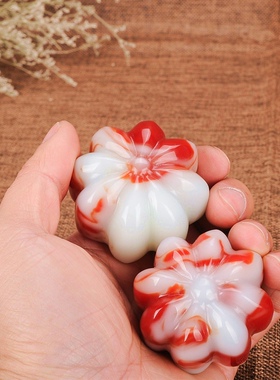 青峰玉业玉器南瓜玉把件戈壁玉鸡血玉南瓜手把件新疆金丝玉鸡血红