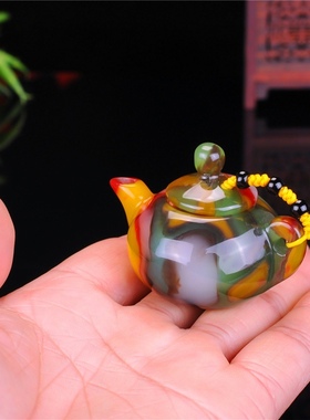 青峰玉业玉器玉器新疆籽料和田玉彩白玉酒壶手把件玉把件小酒壶羊