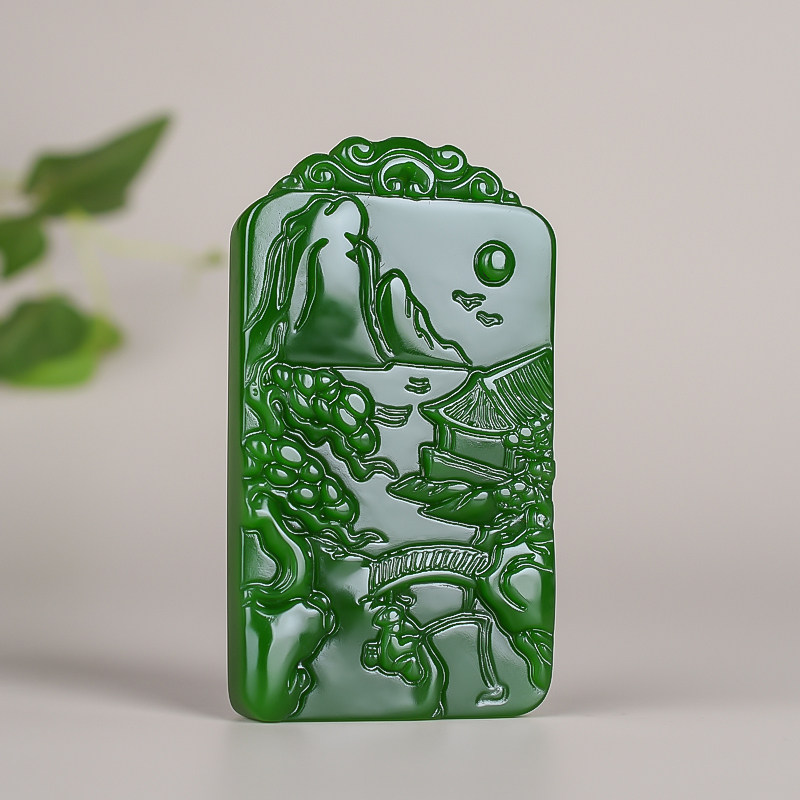 青峰玉业天然新疆老坑和田碧玉羊脂玉山水牌吊坠菠菜绿无事牌挂件,珠宝/钻石/翡翠,颈饰,淘宝优惠券,粉丝福利购,淘宝优惠卷