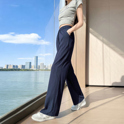 高中初中生女孩大童夏季薄款裤子2026新款直筒跑步运动阔腿休闲裤