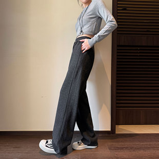 青少年裤子女初中高中学生春秋加长版高个子休闲直筒仿羊绒阔腿裤
