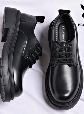 花花公子男鞋2025新款春秋真皮大头鞋商务正装透气英伦厚底皮鞋子