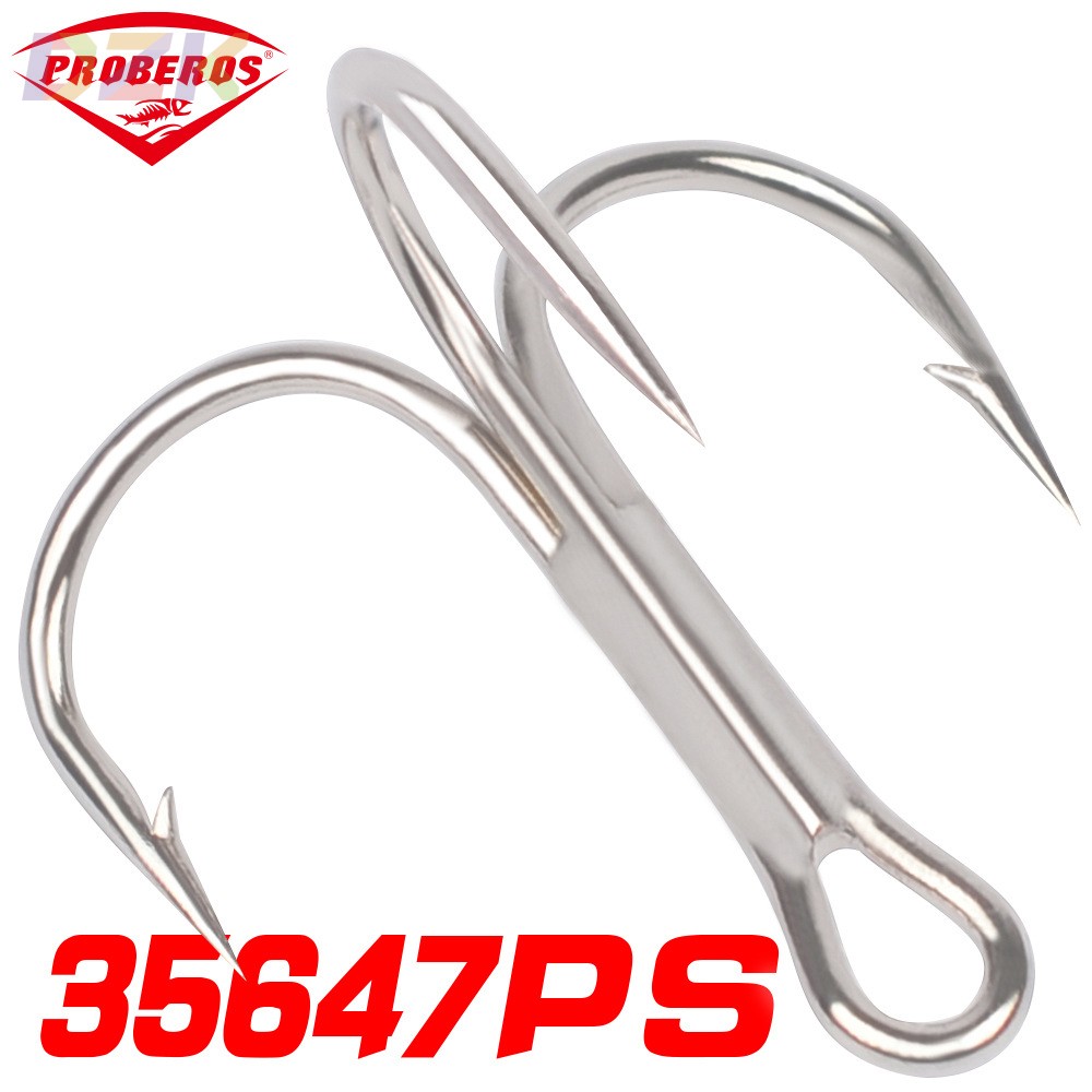 35647PS三本钩垂钓有倒刺锚钩路亚渔具钓具白色三锚钩100个/包c7