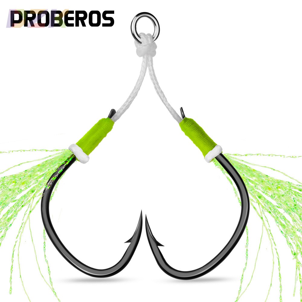 海钓铁板双钩 路亚铁板鱼钩 绑亮丝羽毛钩船钓高碳钢大力马线单c3